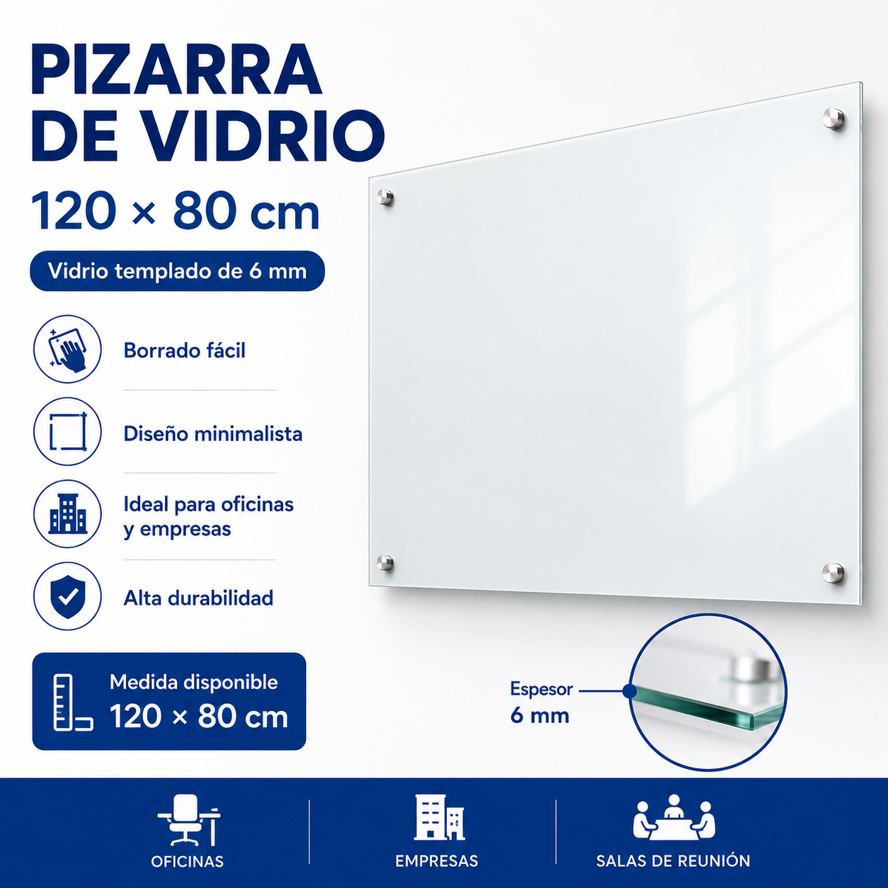 Pizarra de vidrio 120 x 80 cm